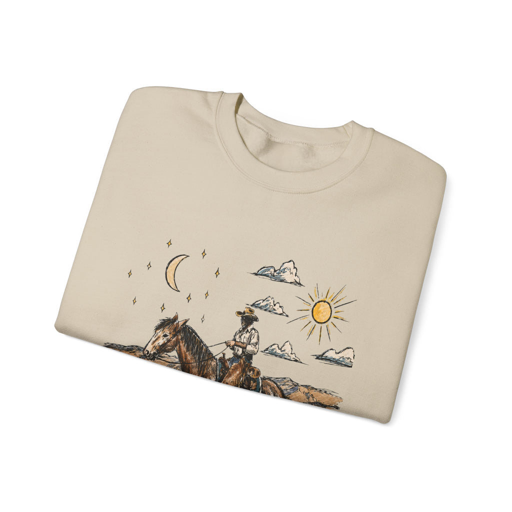 Cowboy sun up to sun down sweater with color