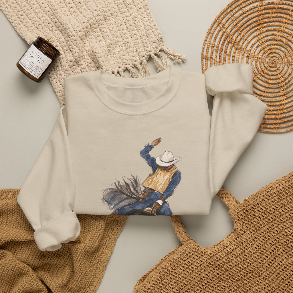 Watercolor bullriding Crewneck Sweatshirt artist Paula burtt-emry