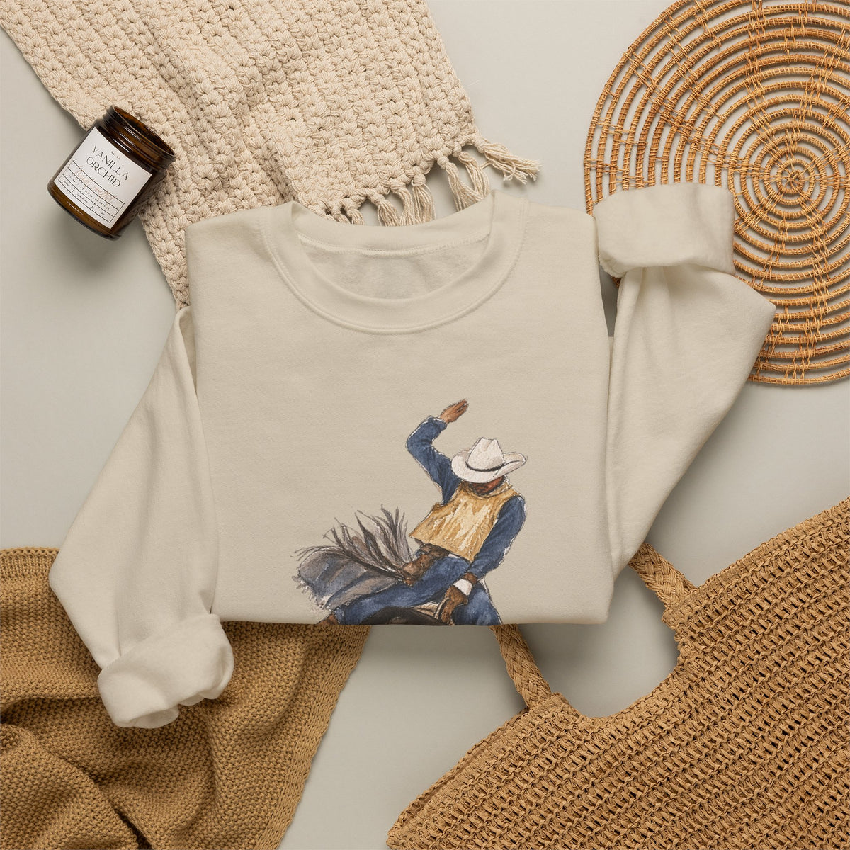 Watercolor bullriding Crewneck Sweatshirt artist Paula burtt-emry