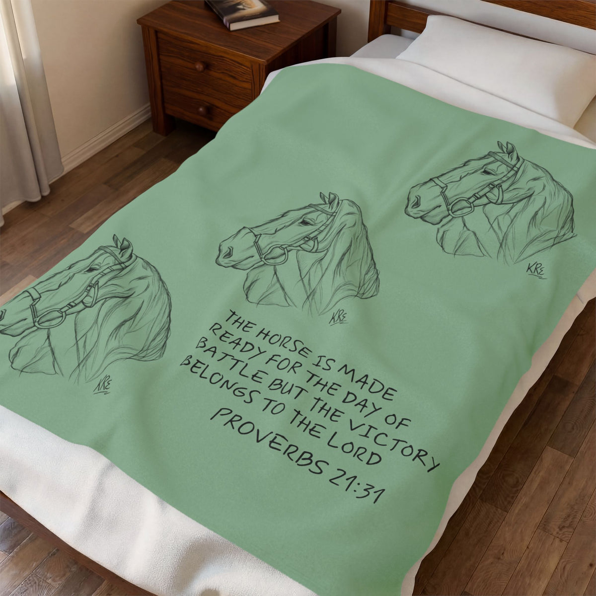 Velveteen Plush Blanket — Horse Sketch & Proverbs 21:31