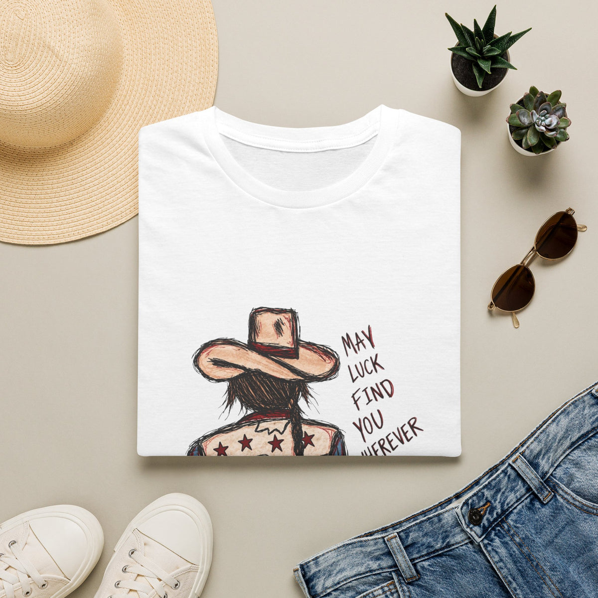 May luck find you wherever you go cowgirl T-shirt