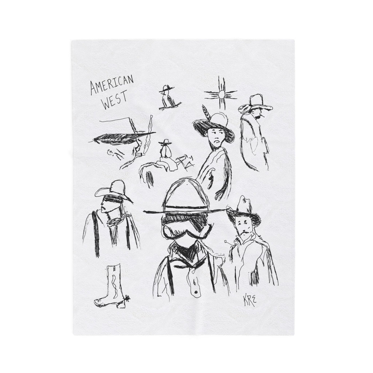 American West Sketch Velveteen Plush Blanket