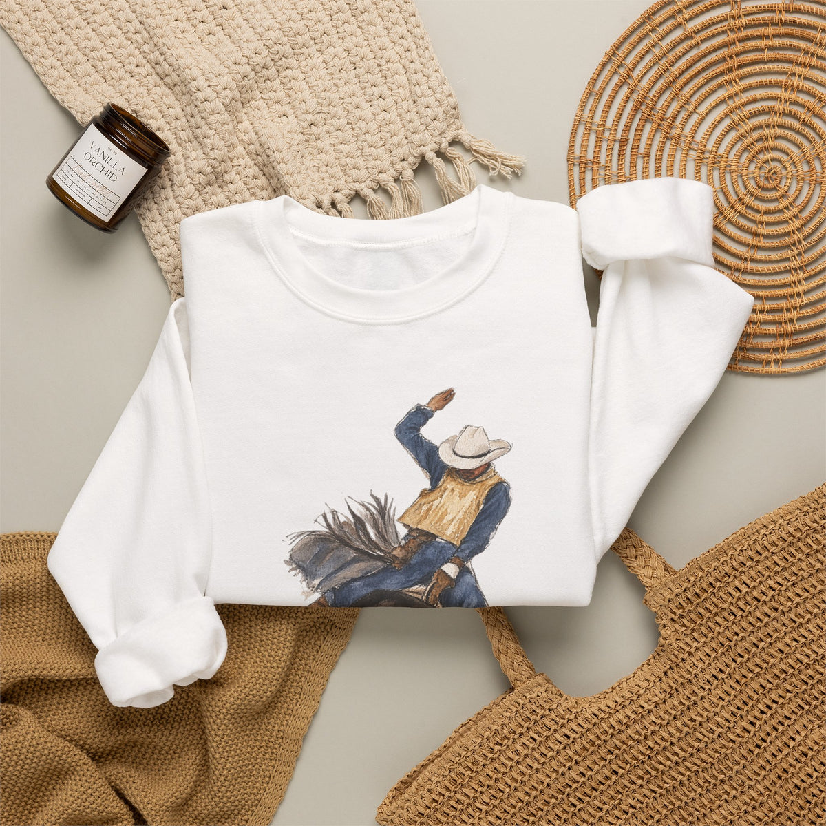 Watercolor bullriding Crewneck Sweatshirt artist Paula burtt-emry