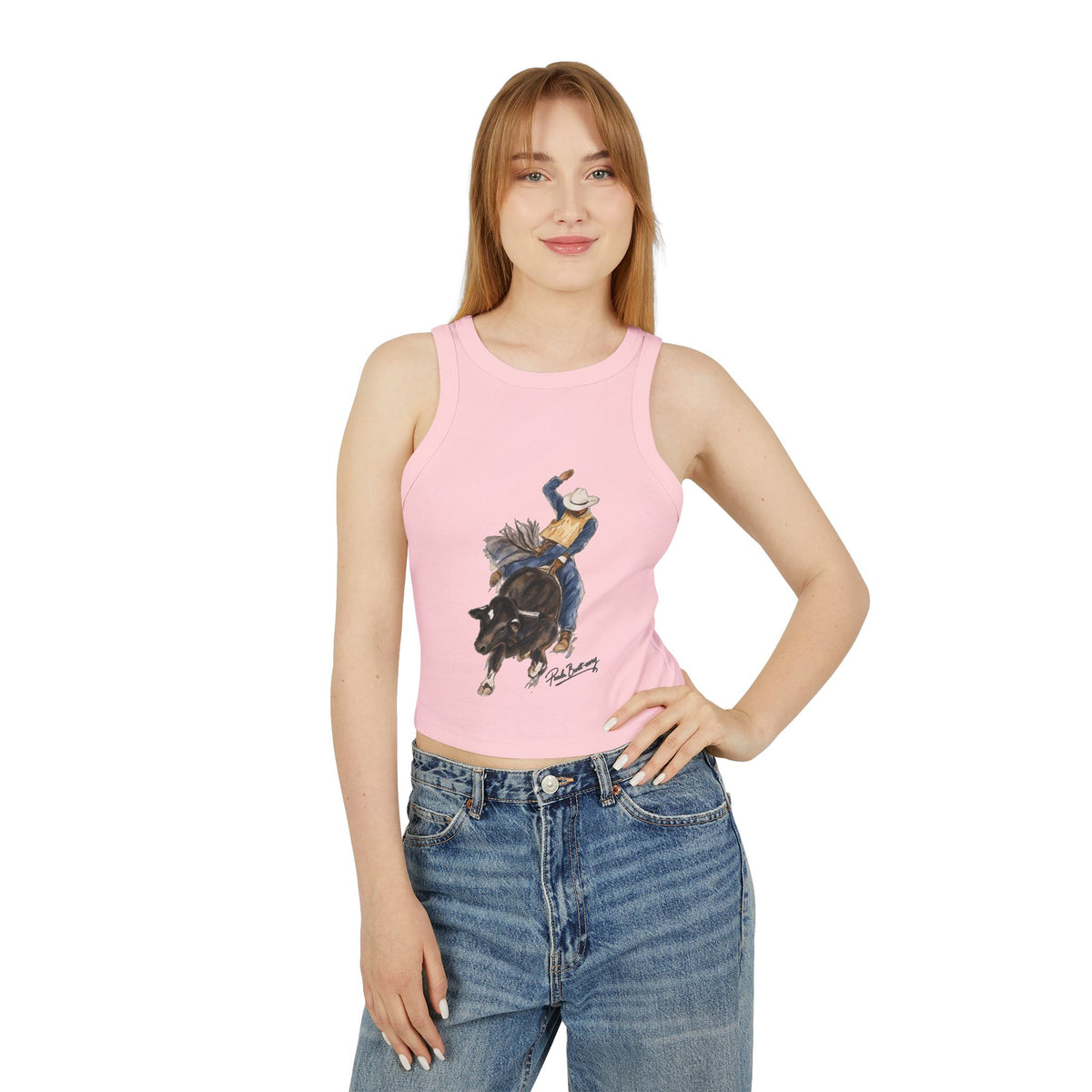Women's Micro Rib Racer Tank Top water color bullrider