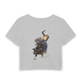 Women's Baby Tee water color bullrider painted by Paula burtt-emry