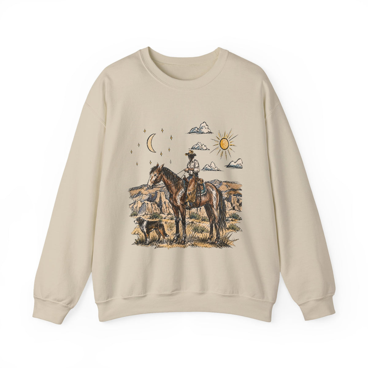 Cowboy sun up to sun down sweater with color
