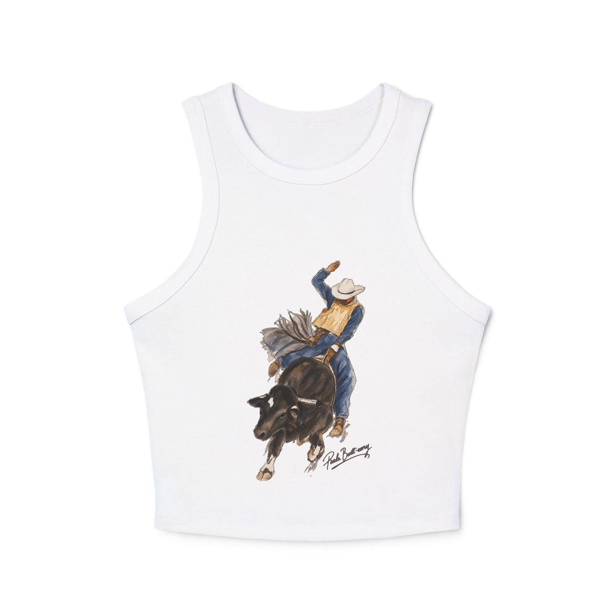 Women's Micro Rib Racer Tank Top water color bullrider